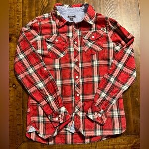 Preppy Silver Jeans Red and Black Plaid Button-Down Shirt 100% Cotton